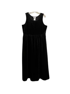 Black Sleeveless Velvet Maxi Dress Size 14 STUDIO EASE Classic Elegant VTG  USA